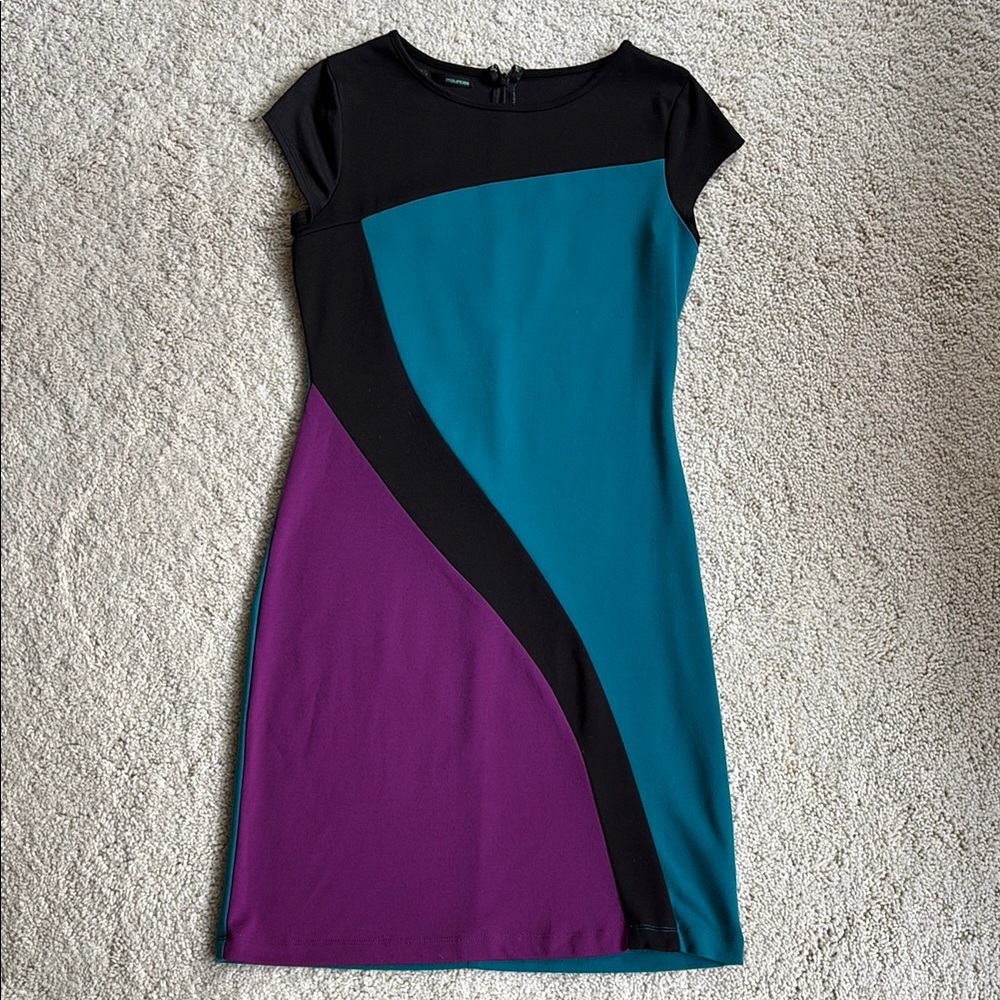 Colorblock Dress in Black, Teal, and Purple